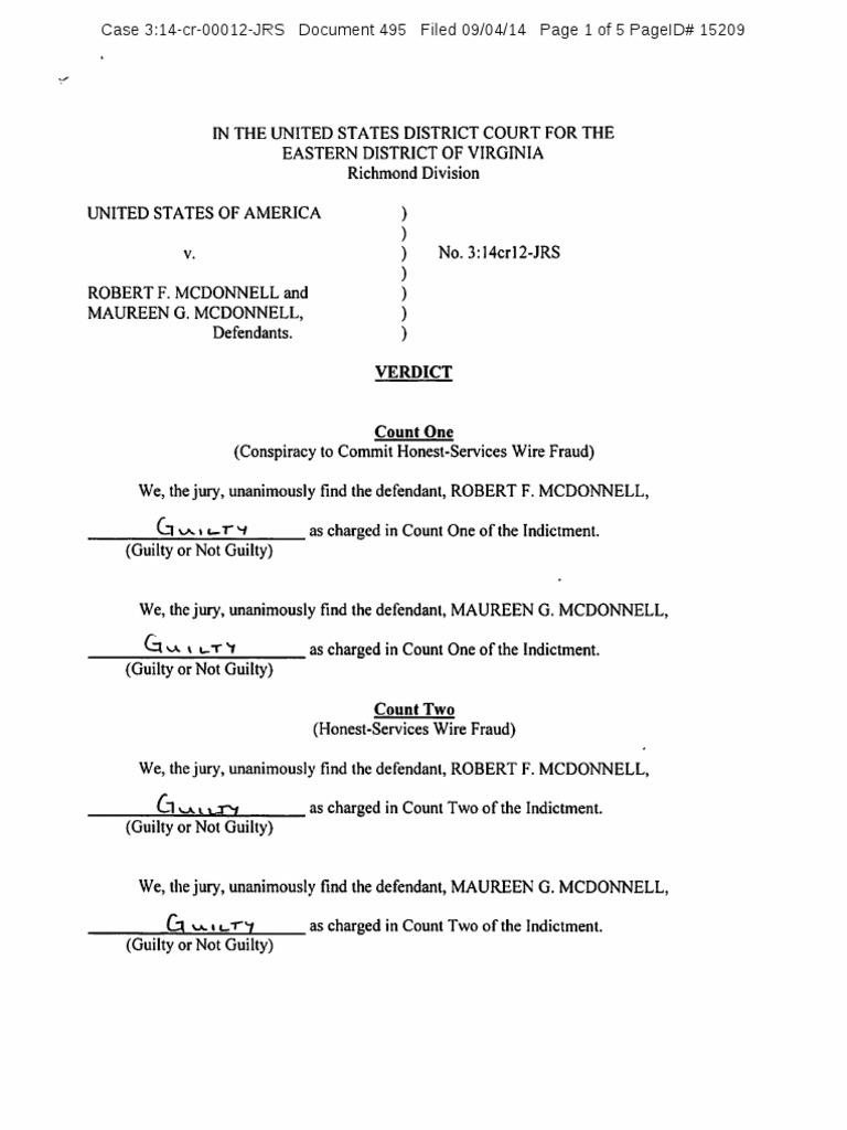 McDonnell Verdict: Wire Fraud Case | PDF