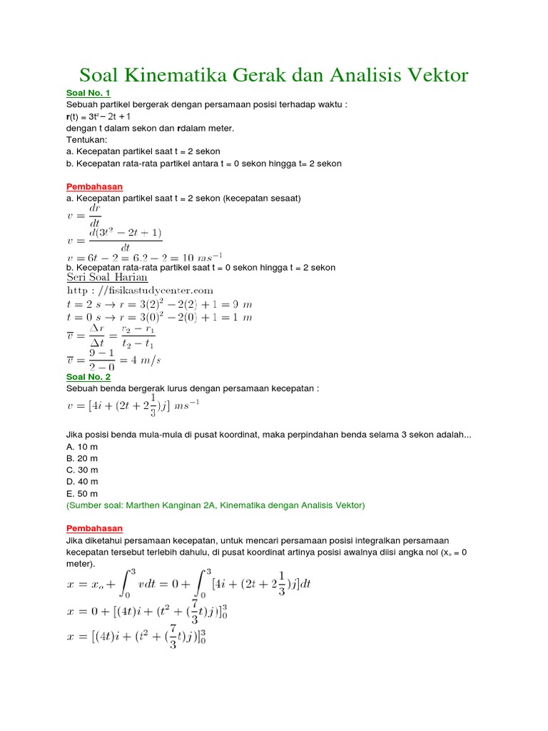 Soal Kinematika Gerak Dan Analisis Vektor