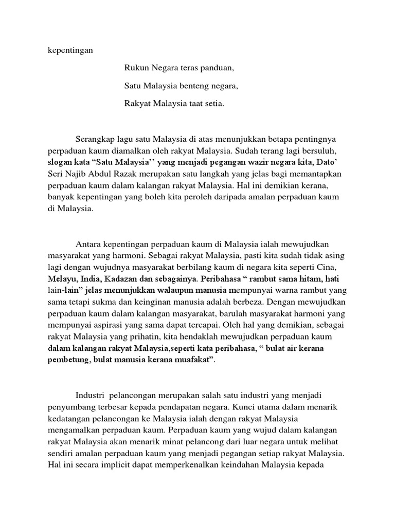 bukti perpaduan kaum di malaysia