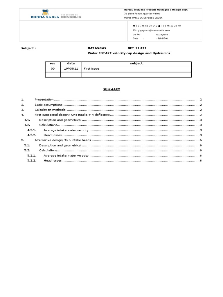 DAELIM TOYO Batangas - BONNA Technical Note 1#00 Intake Hydraulics ...