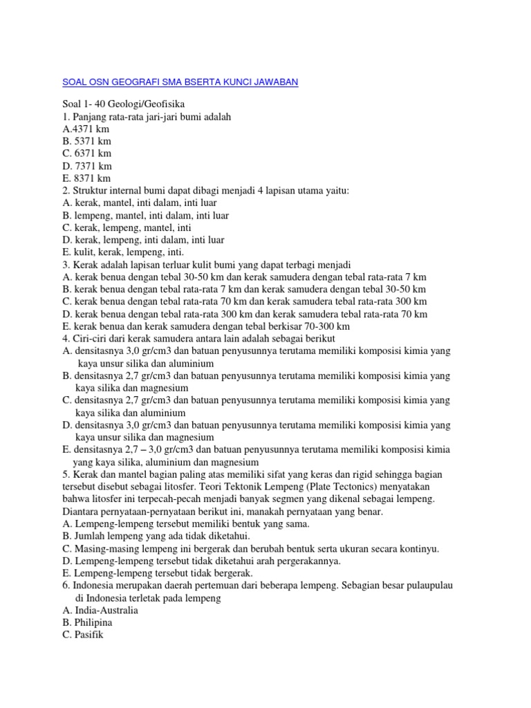 Soal Osn Geografi Sma Bserta Kunci Jawaban Pdf
