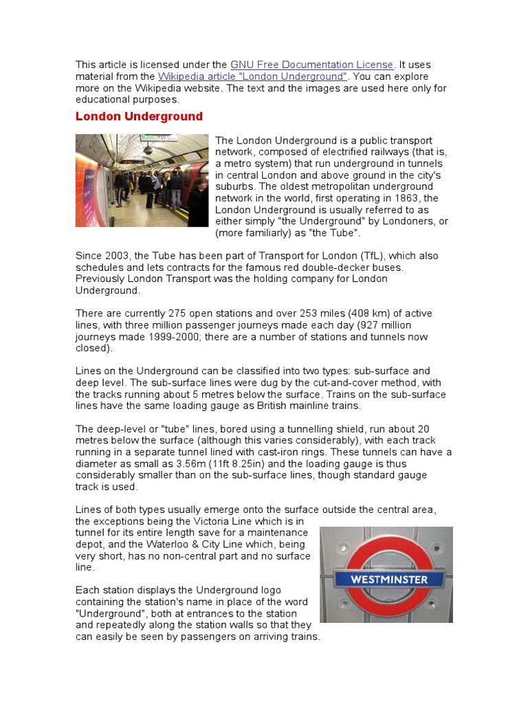 London Underground: GNU Free Documentation License Wikipedia Article ...