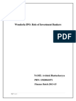 Wonderla IPO: Role of Investment Bankers: NAME: Avishek Bhattacharyya PRN: 13020841071 Finance Batch 2013-15