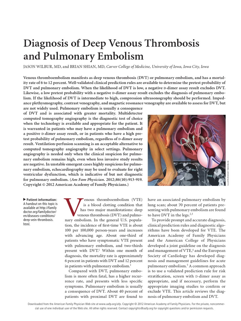 Diagnosis of Deep Venous Thrombosis and Pulmonary Embolism | PDF ...