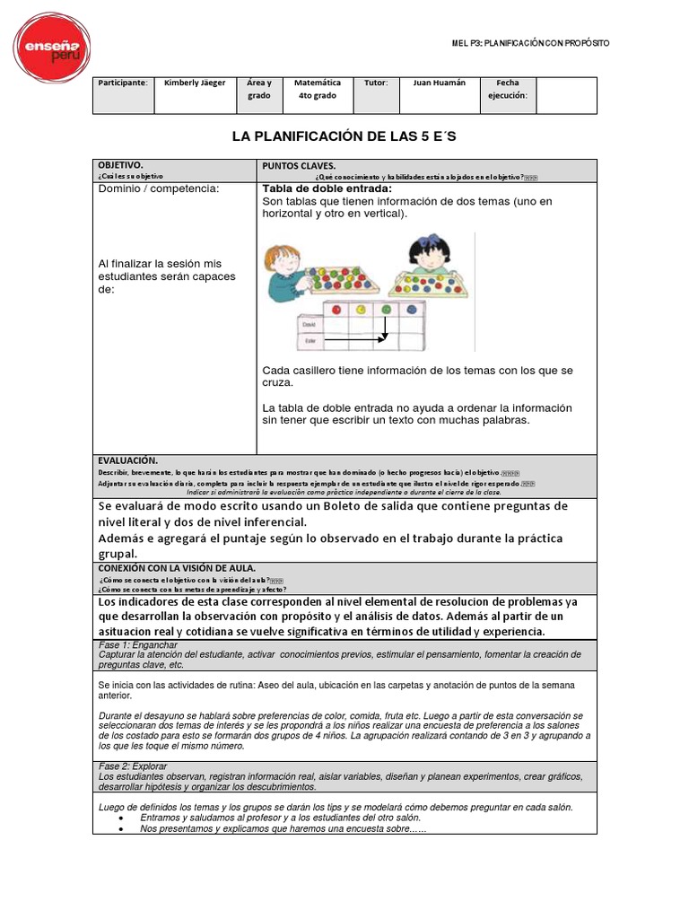 Tablas De Doble Entrada Segundo Grado De Primaria Planificacion