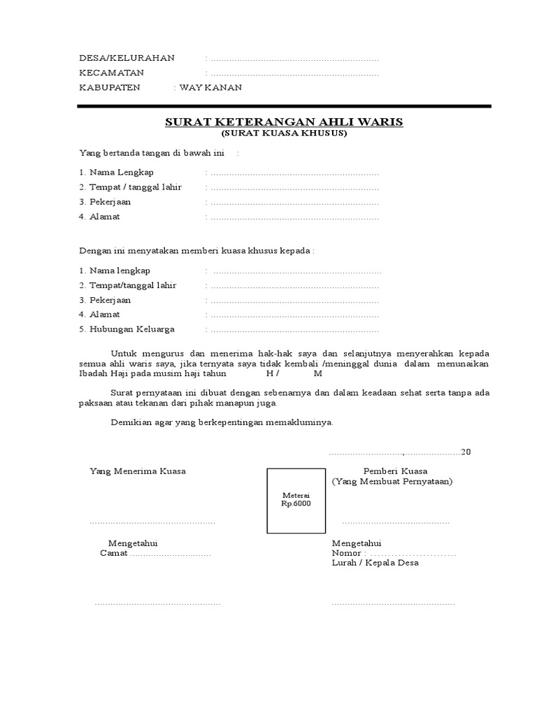Blanko Ahli Waris Pdf