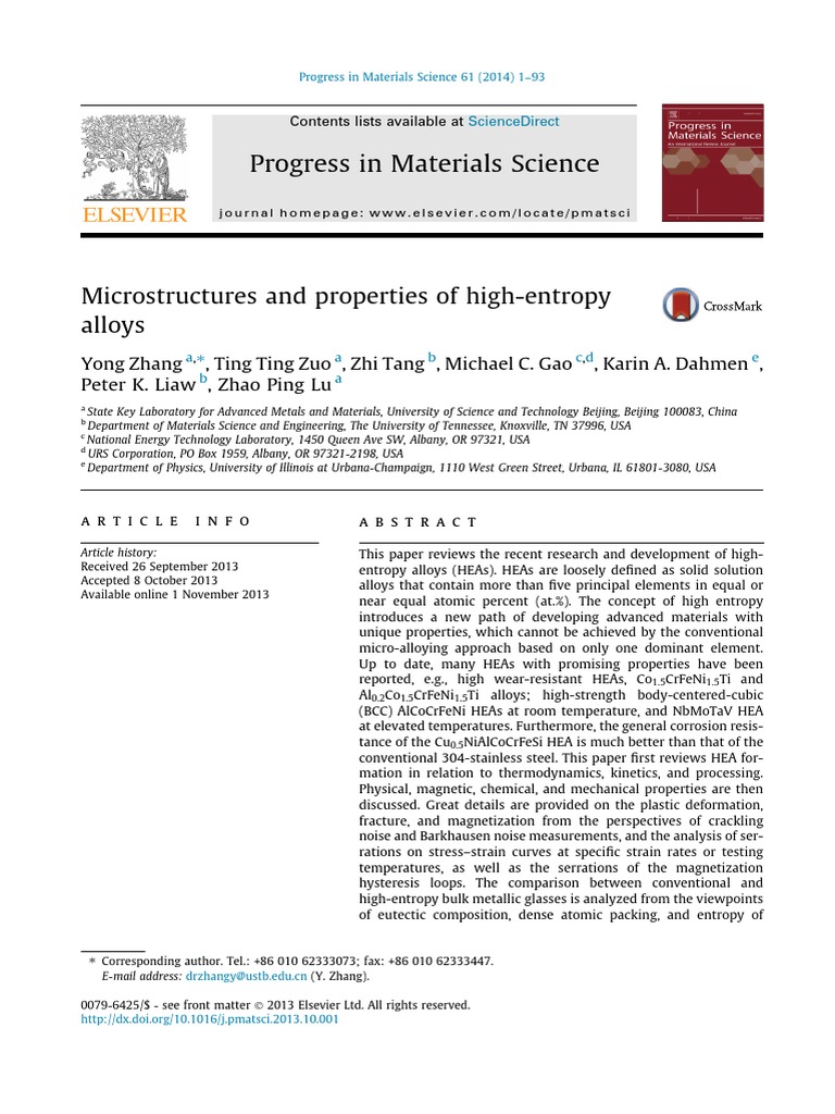 High-Entropy Alloys: Microstructures & Properties | PDF | Entropy ...