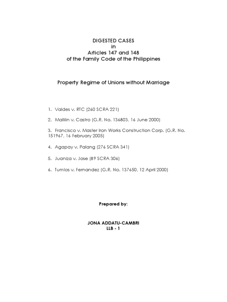 Property Regime of Unions Without Marriage PDF Marriage Annulment