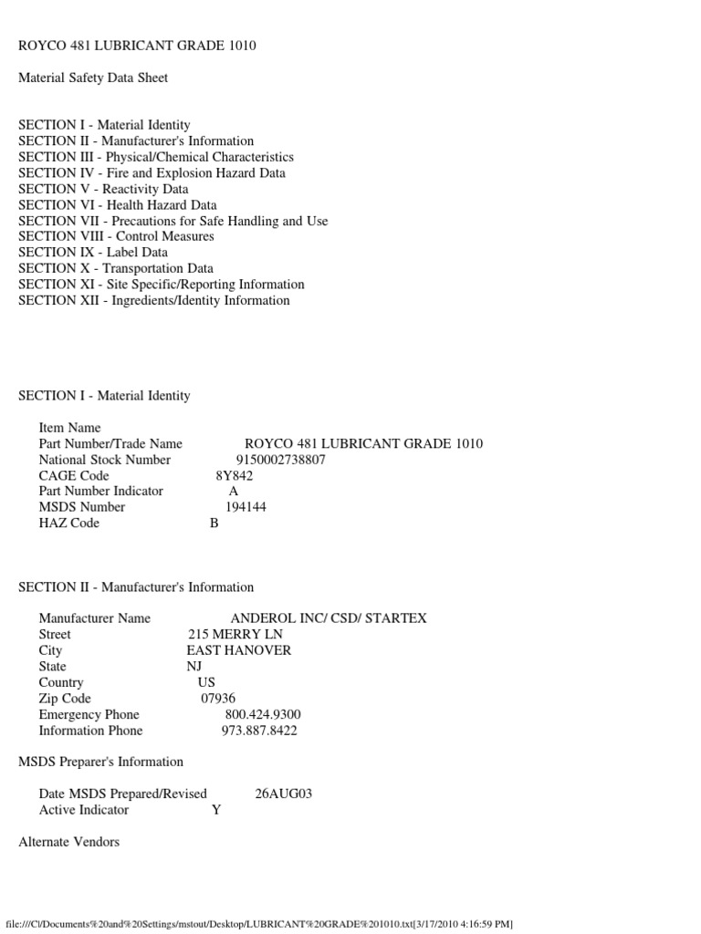 Lubricant Grade 1010 PDF Chemical Substances Chemistry