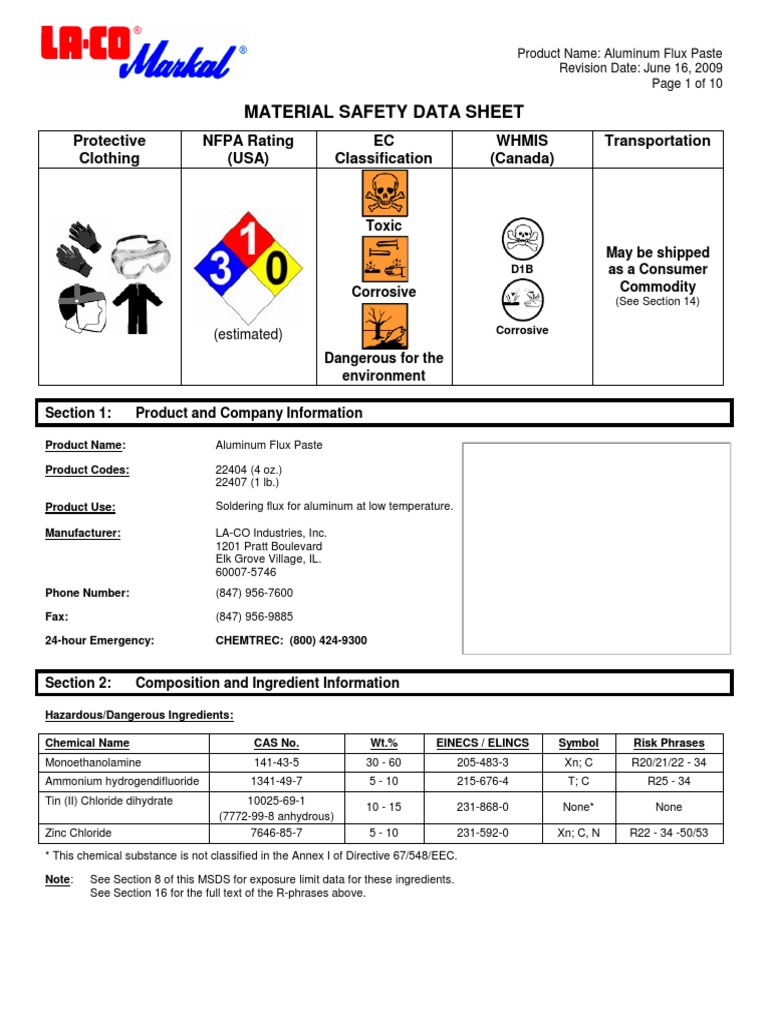 Aluminum Flux Paste Toxicity Dangerous Goods