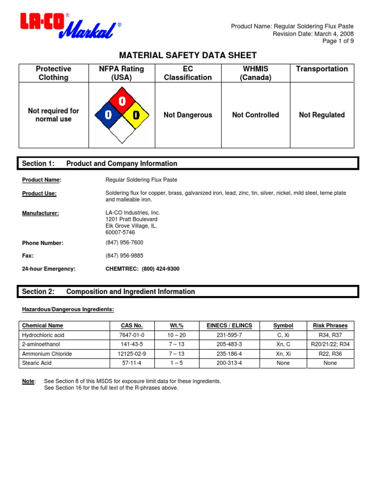 Soldering Flux Paste Dangerous Goods Toxicity