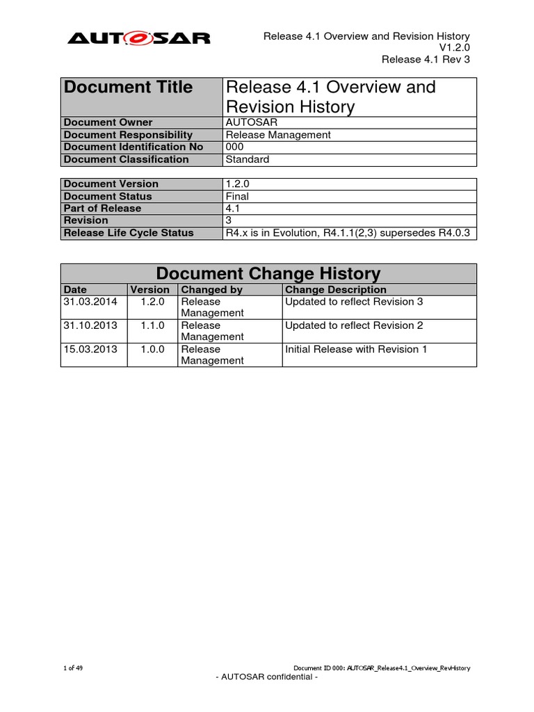 AUTOSAR Release 4.1 Overview & History | PDF | Specification (Technical ...