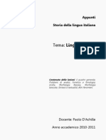 D'Achille, La Lingua Di Oggi, Appunti Del Corso Di Storia Della Lingua Italiana 2010-2011