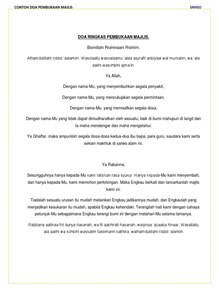 Teks Doa Ringkas Pembukaan Majlis 1 Pdf