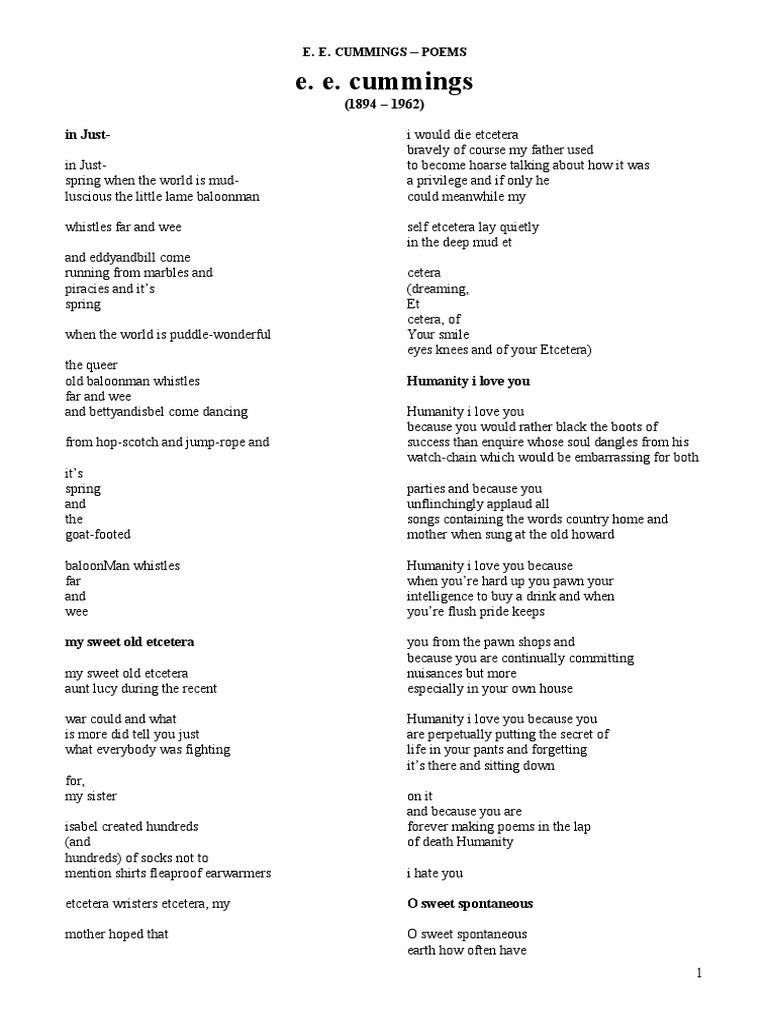 E.E. Cummings Poems | PDF | Nature | Religion And Belief