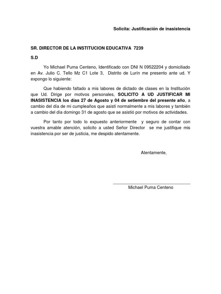 Solicita Justificacion Inasistencia | PDF