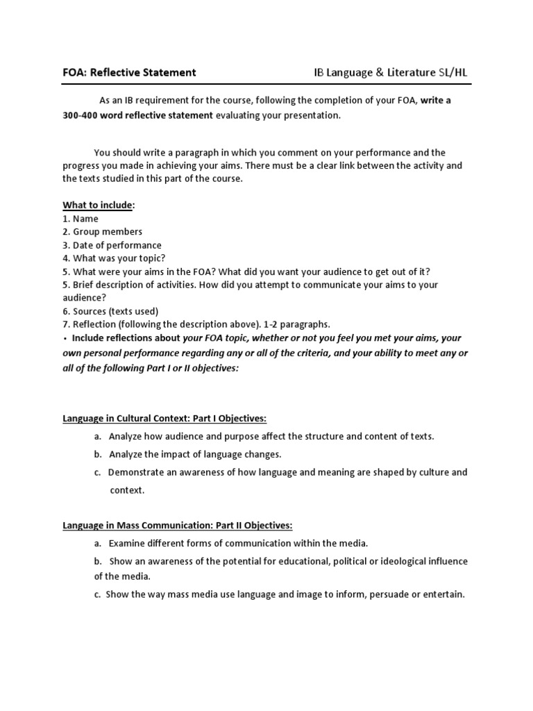 Foa Reflective Statement Explanation  PDF