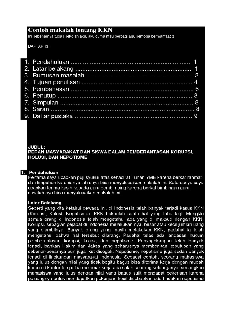 Contoh Makalah Tentang Kkn