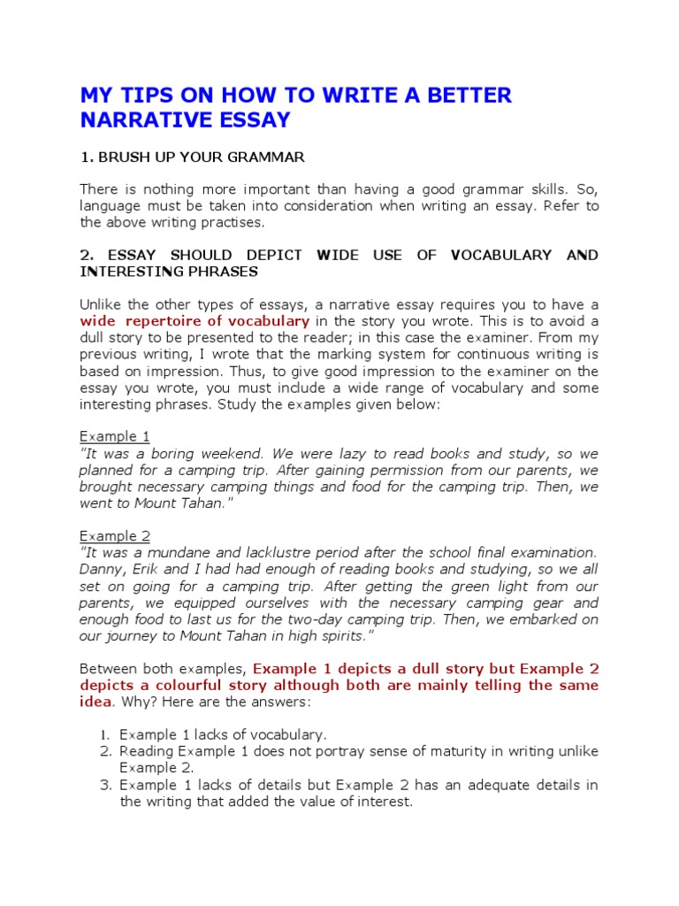 My Tips On How To Write A Better Narrative Essay PDF Question Essays
