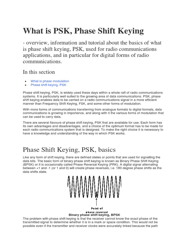 What Is PSK, Phase Shift Keying PDF Modulation Electronic Engineering