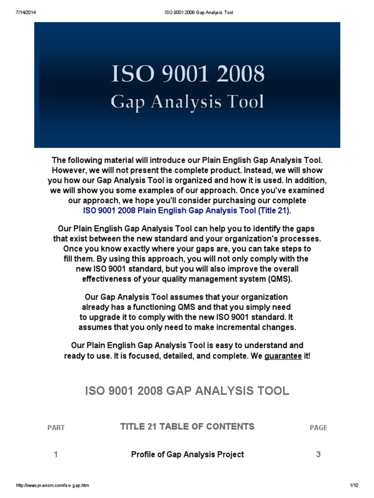 ISO 9001 2008 Gap Analysis Tool | PDF | Iso 9000 | Quality Management