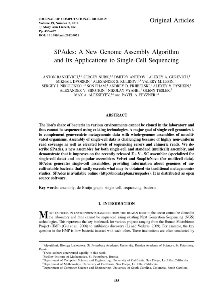 SPAdes Assembly Algorithm Cmb.2012.0021 PDF Graph Theory Biology