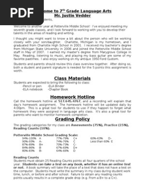 7th grade letter