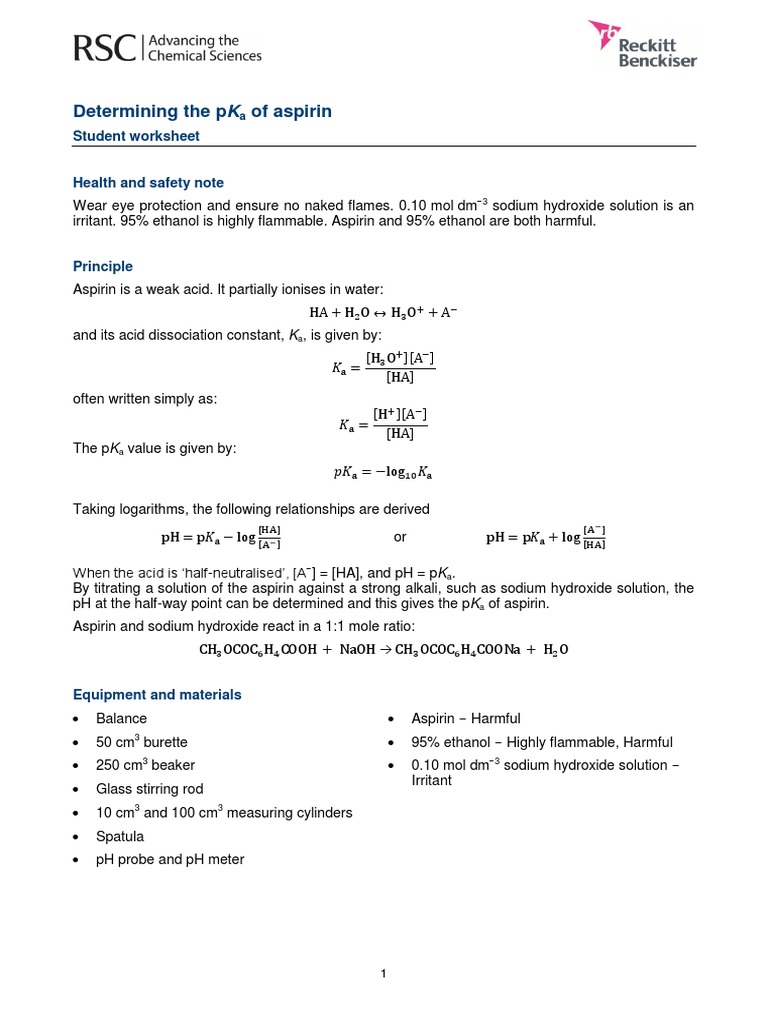 Determination of PKa of Aspirin PDF Acid Dissociation Constant Ph