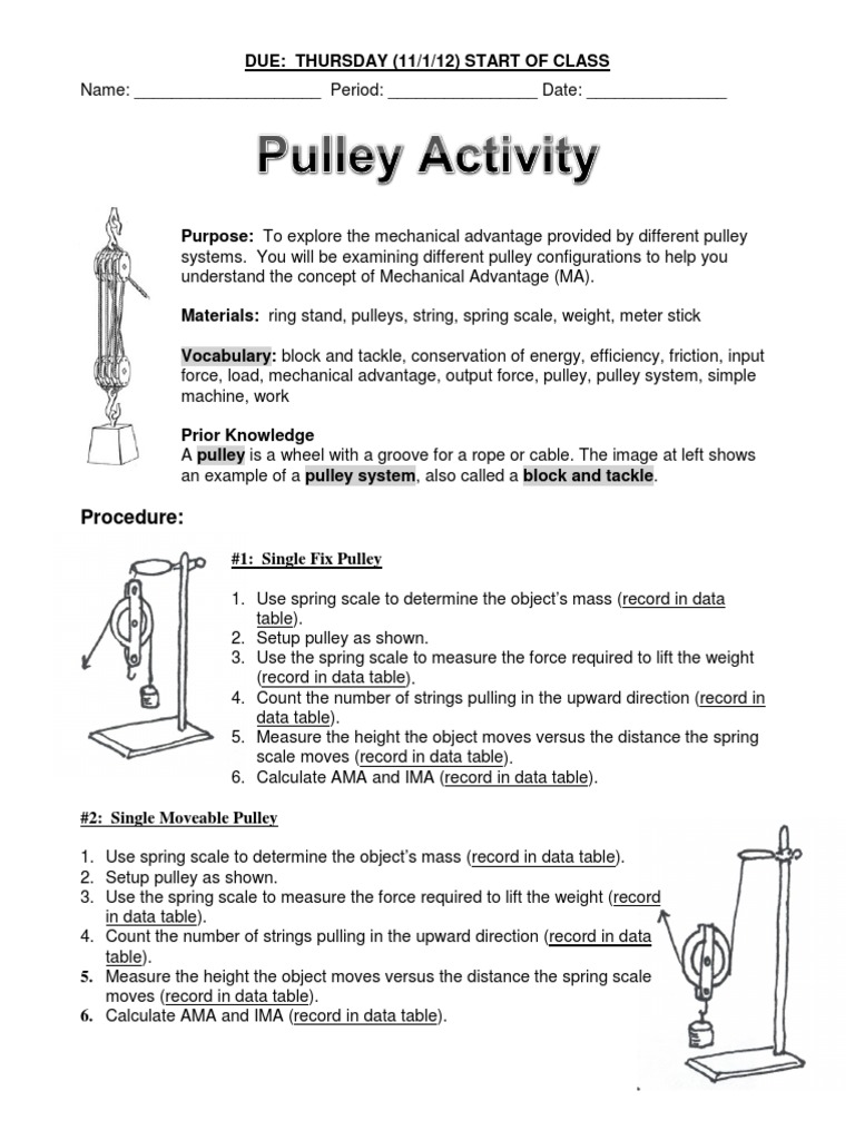 Pulley Lab Inquiry PDF Force Mass