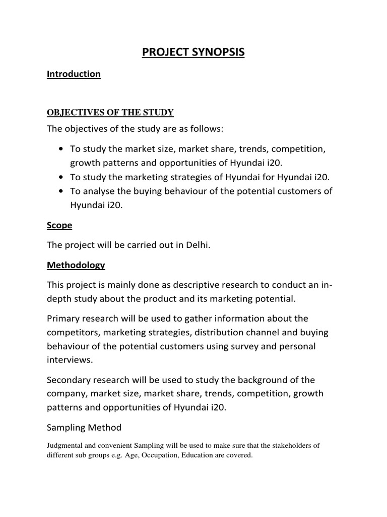 Marketing Project Synopsis | PDF | Marketing Strategy | Market Share