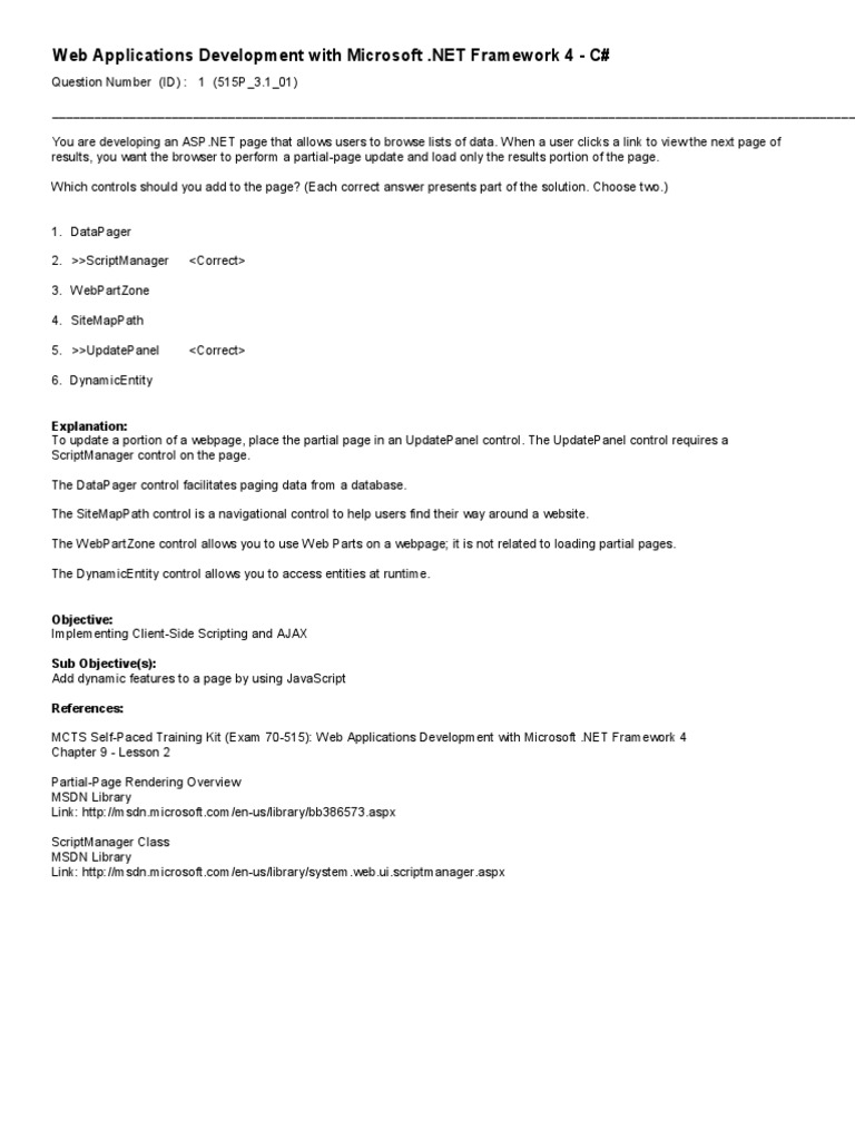 70 515 Client Side Scripting Test | PDF | J Query | Dynamic Web Page