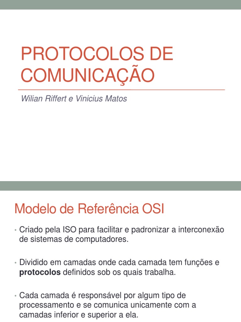 Protocolos de Comunicação | PDF | Protocolo de controle de transmissão ...