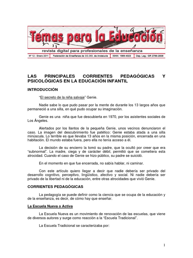 Corrientes Pedagógicas en Educación Infantil | PDF | Jardín de infancia ...