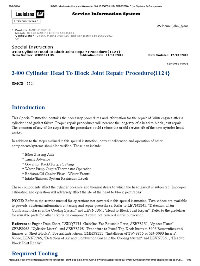 3400 Cylinder Head to Block Joint Repair Procedure{1124} | Cylinder (Engine)  | Machining