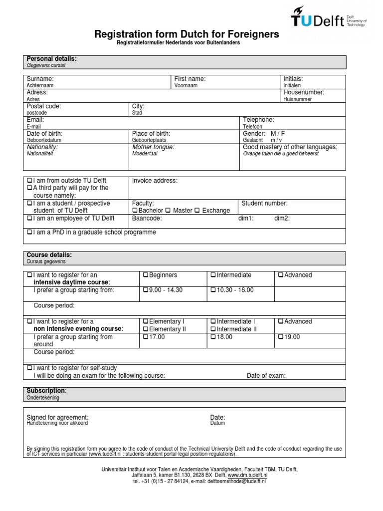Dutch Language Course Registration Form | PDF