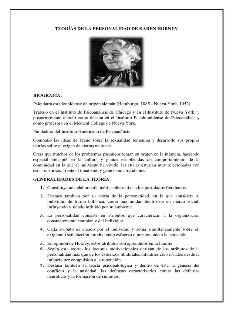 Teorías de La Personalidad de Karen Horney 2 | PDF | Psicoanálisis