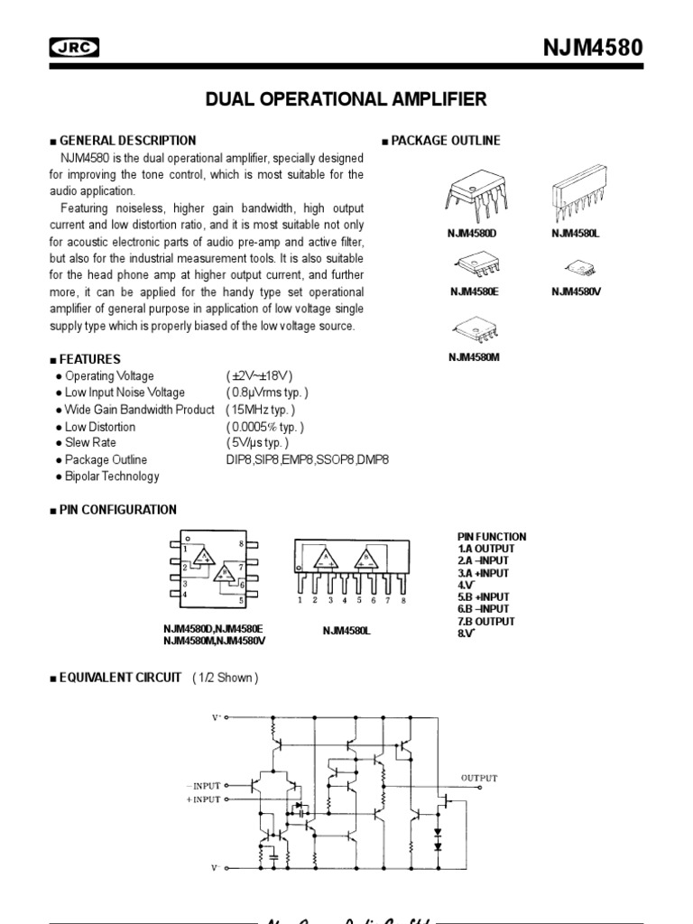 NJM4580 Dual Operational Amplifiers - Nisshinbo