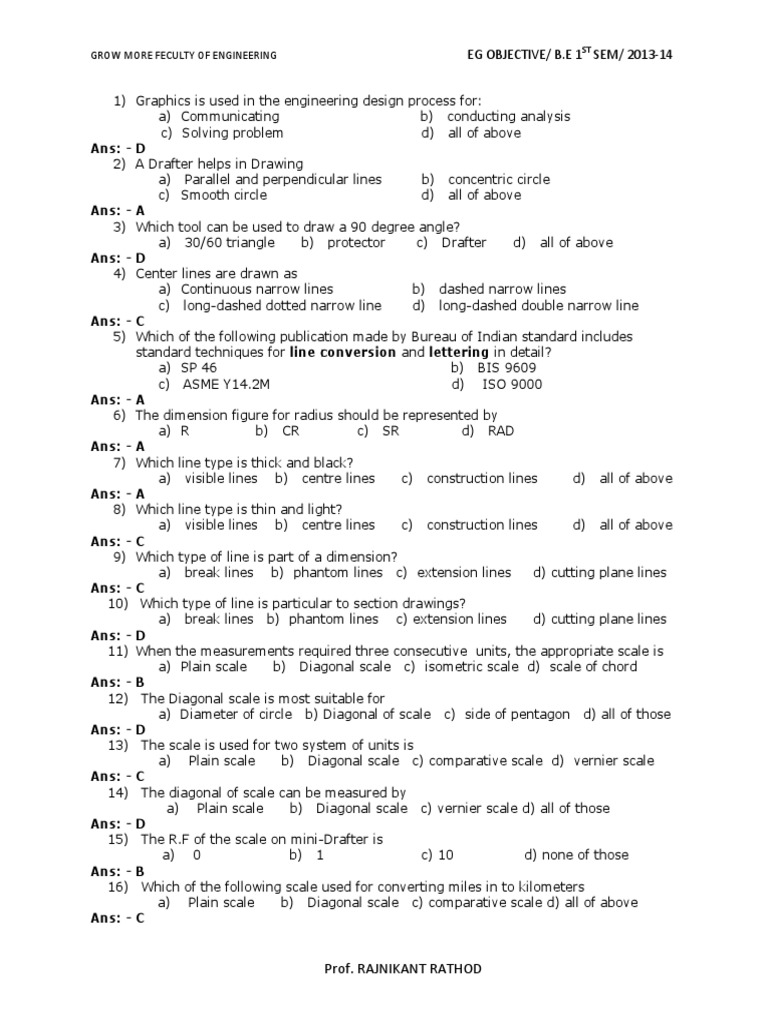 ENGINEERING DRAWING OBJECTIVE QUESTIONS PDF Geometric Shapes