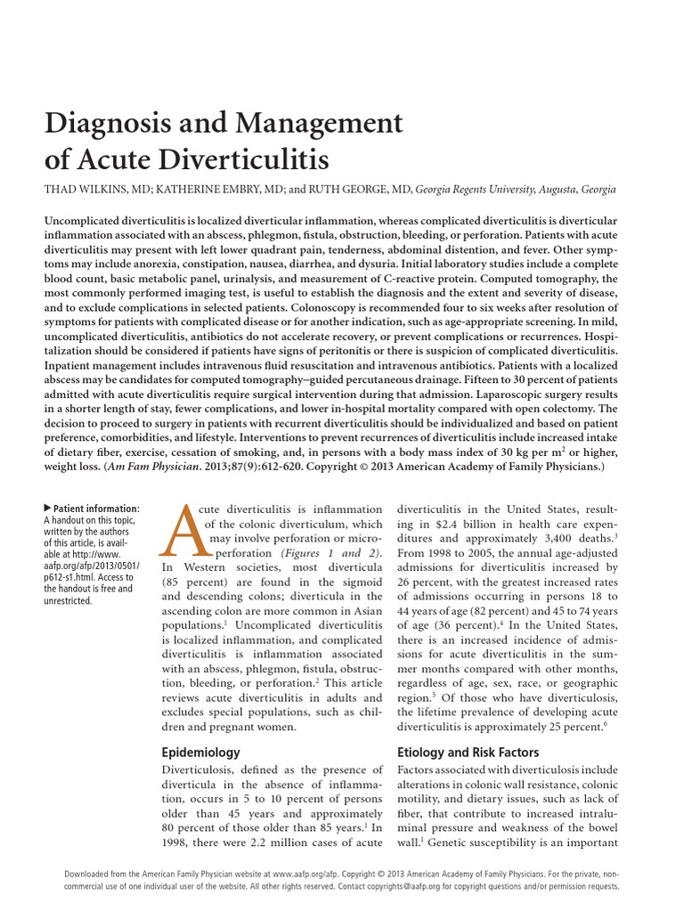 Diagnosis and Management of Acute Diverticulitis | PDF | Ct Scan ...