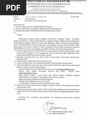 Surat Pemberitahuan Perubahan Sistem Pembayaran