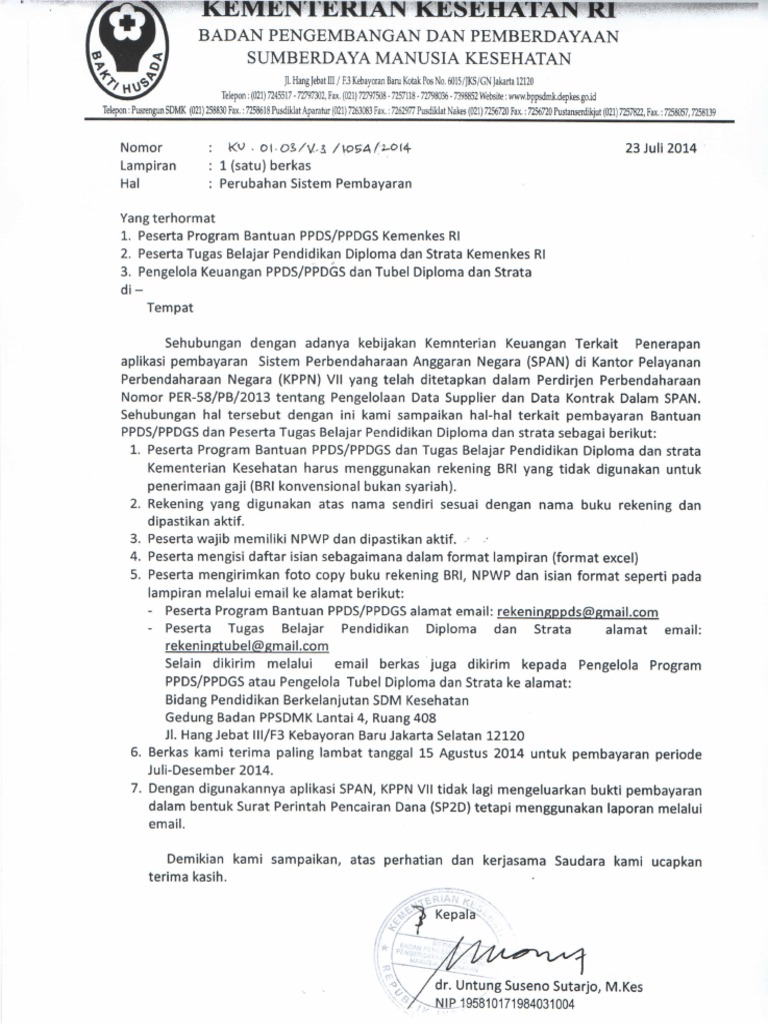Surat Pemberitahuan Perubahan Sistem Pembayaran