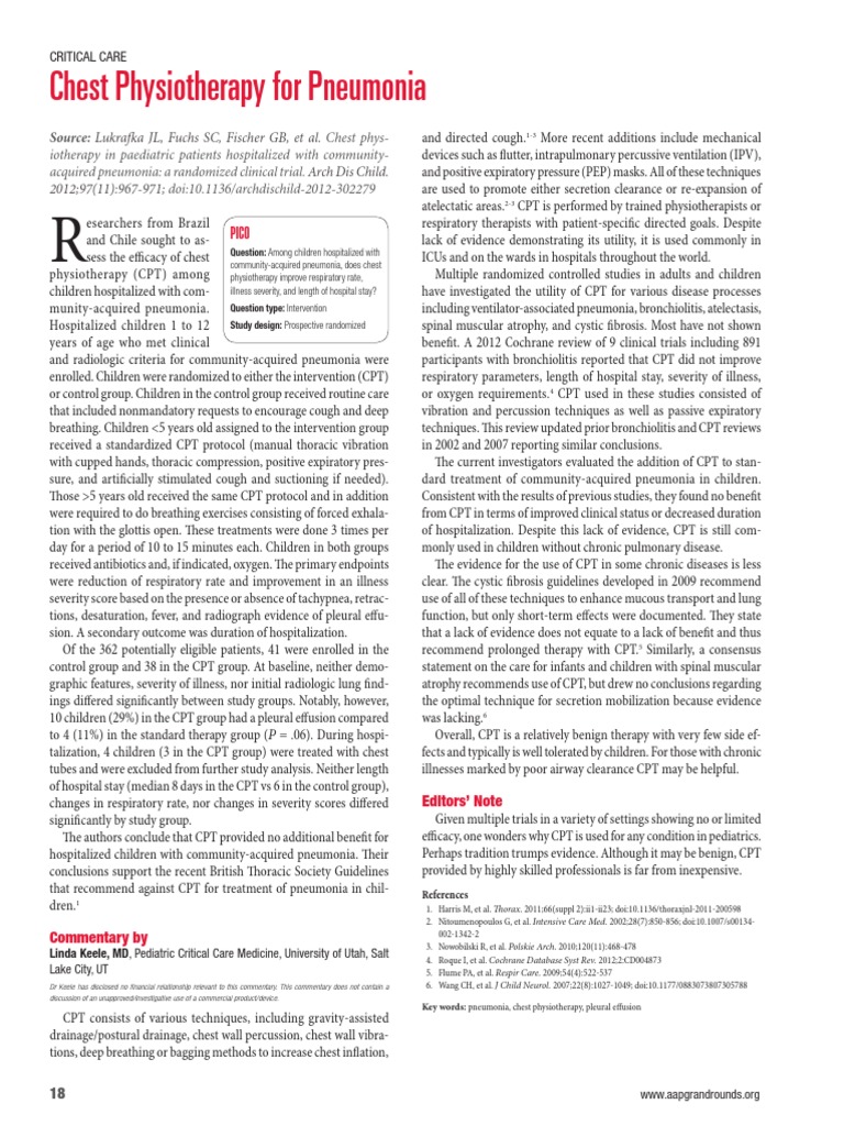 Chest Physiotherapy For Pneumonia Pdf Pneumonia Health Sciences