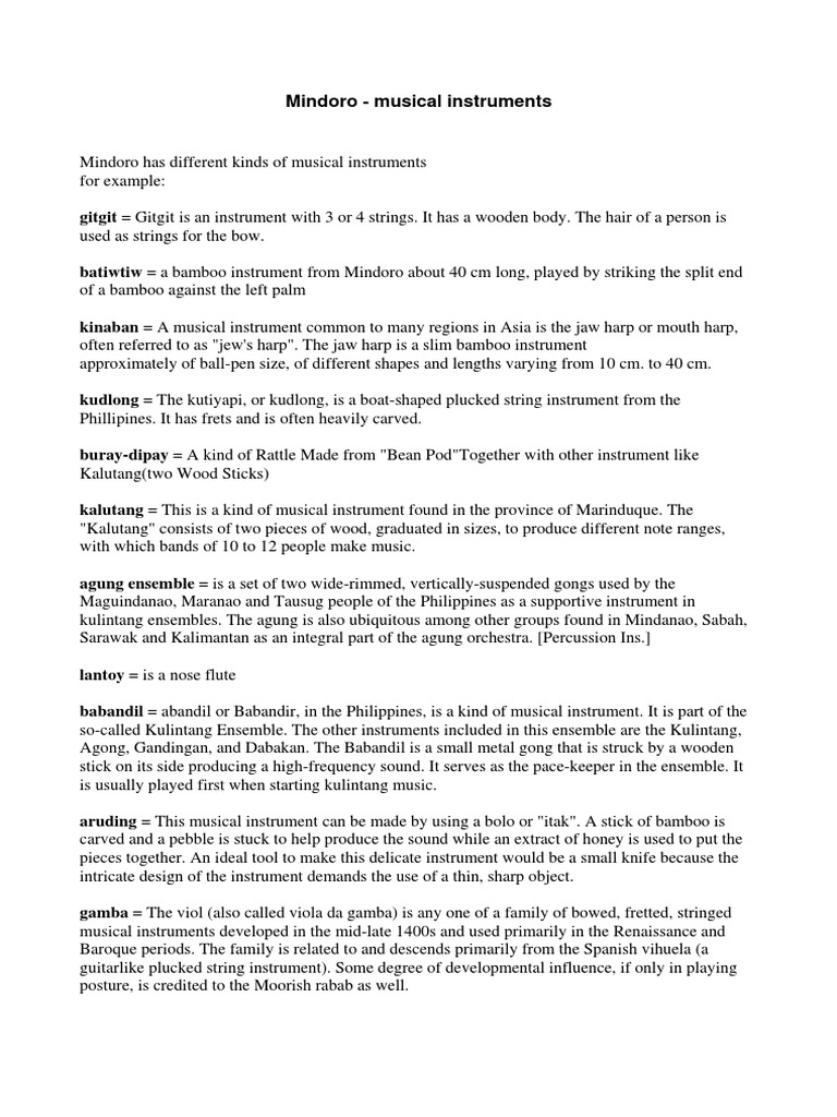 Mindoro Musical Instruments | PDF