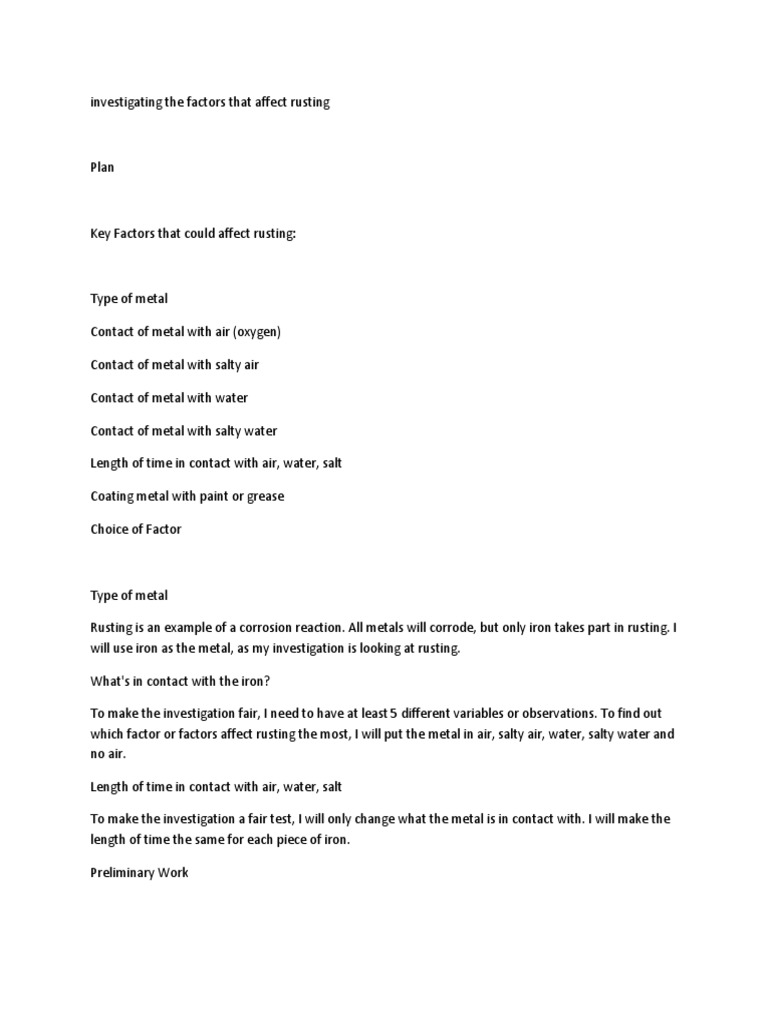 Investigating The Factors That Affect Rusting | PDF | Rust | Iron