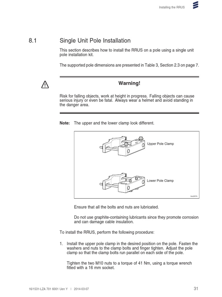 Step-by-Step Instructions for Installing a Single RRUS Unit on a Pole ...