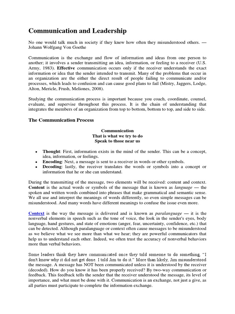 Communication and Leadership | PDF | Nonverbal Communication ...