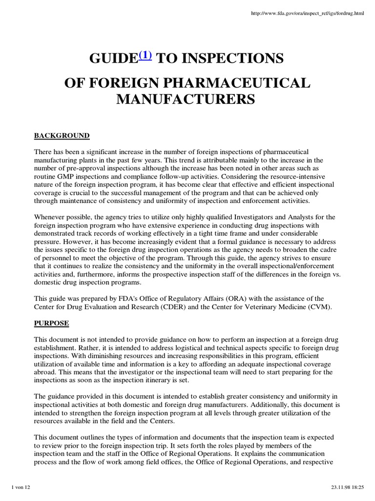 Guide To Inspections of Foreign Pharmaceutical Manufacturers | PDF ...