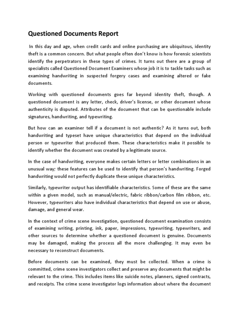 Questioned Documents Report 454 Daubert Standard Expert Witness