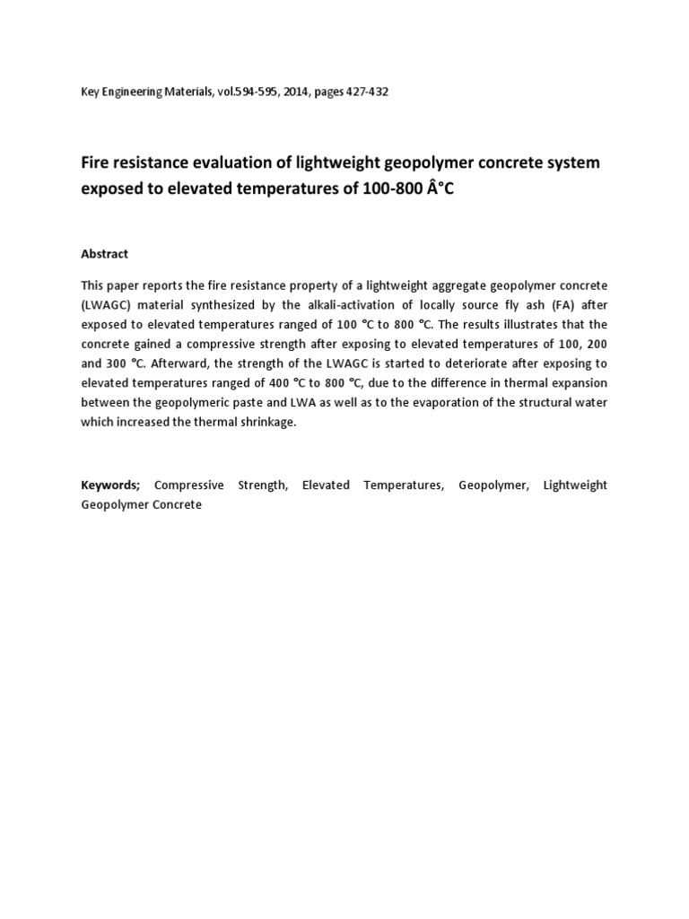 Fire Resistance of Lightweight Geopolymer Concrete | PDF | Concrete ...