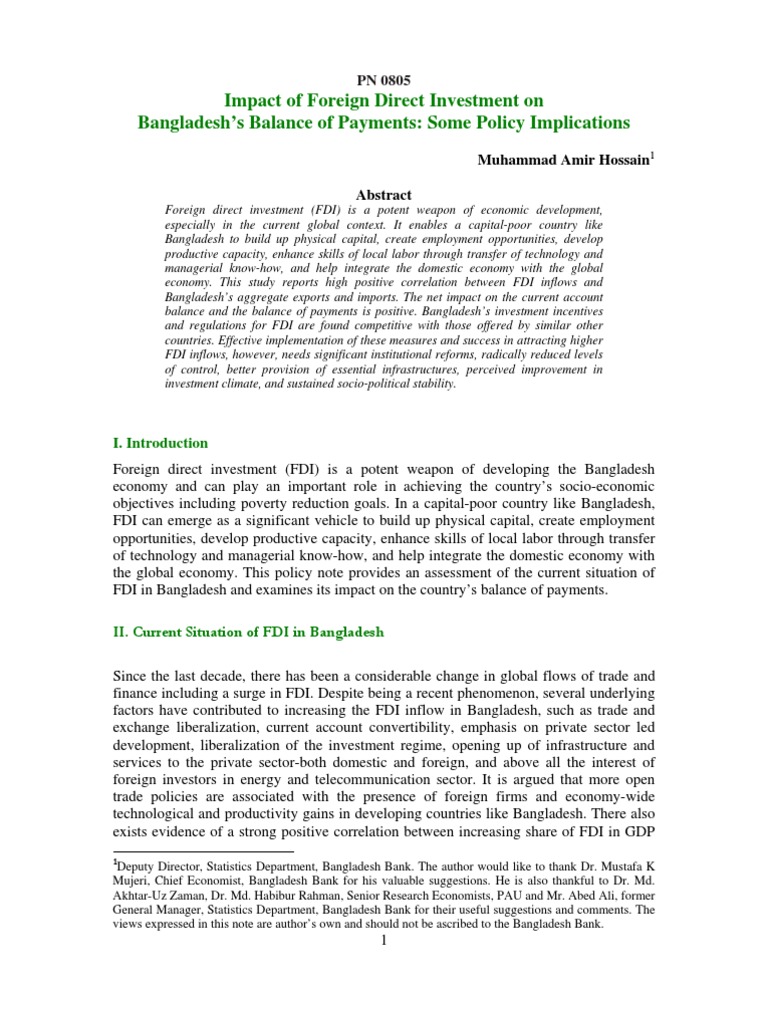 FDI Impact on Bangladesh's Economy | PDF | Foreign Direct Investment ...